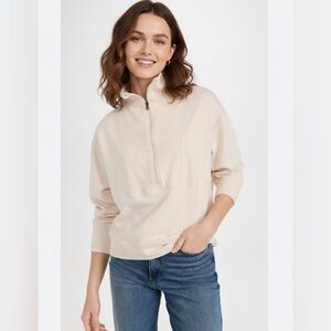 Faherty women’s Legend 1/2 zip Sweatshirt organic cotton beige long sleeve top S